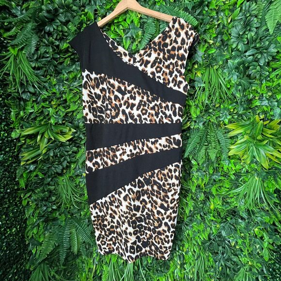 Women Dress Plus 3XL Black Leopard V Neck Sheath Stretch Fitted Spin 0976 - Picture 12 of 12